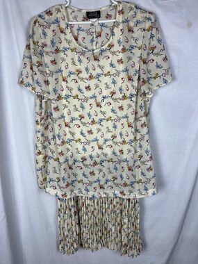 Vintage 1990s More Jazz Pastel Yellow Floral 2 Piece Dress